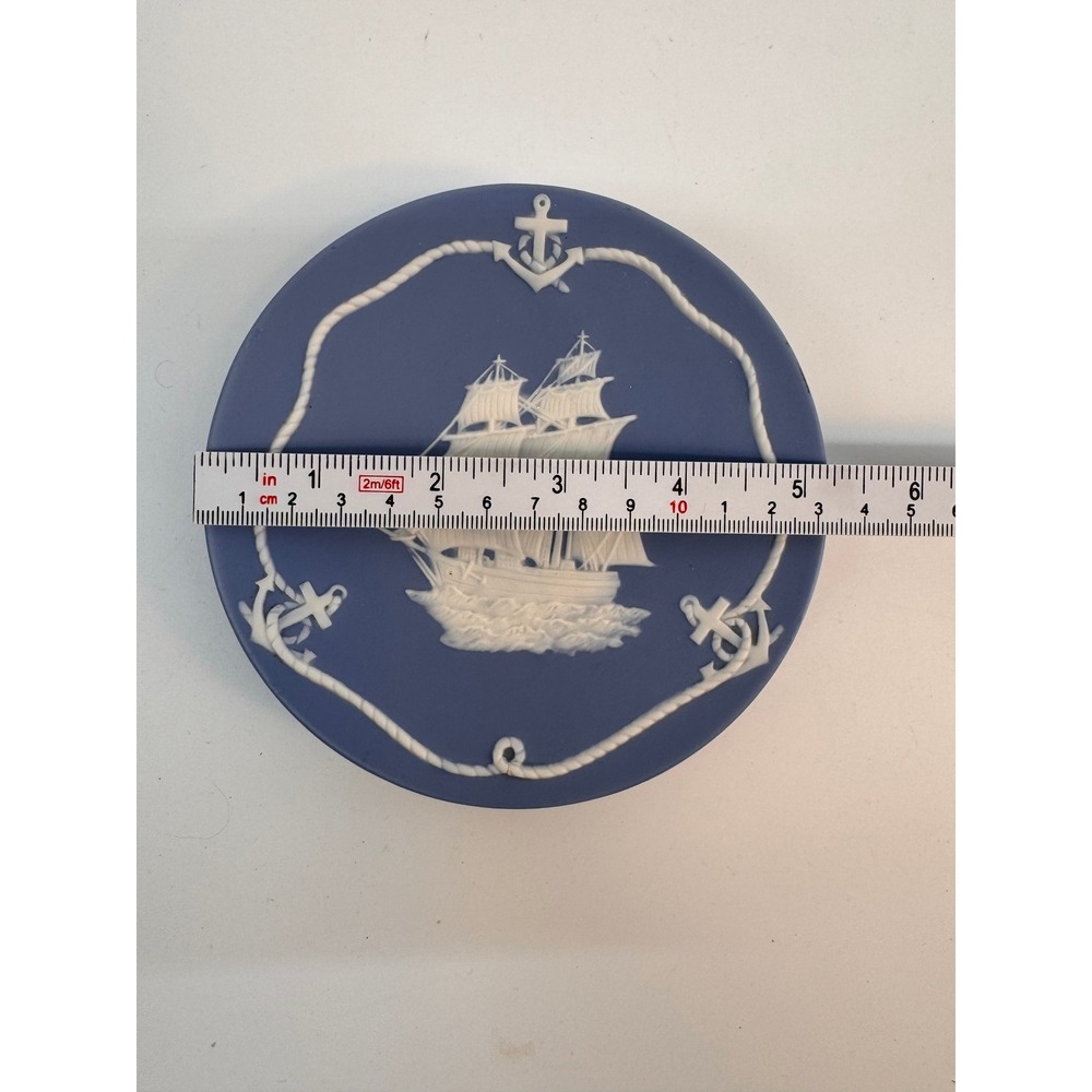 Vintage 1978 MBC Original Blue Jasperware Style Ship Wall Hanging Decanter 5" - Picture 3 of 9